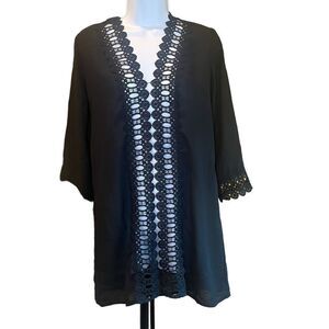 Miyang Black Sexy V-Neck Crochet Macrame Bikini Cover Up Beach Dress​​​​​​​